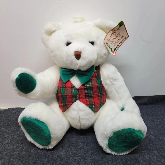 "Vintage T.L. Toys Loveable Holiday Friends Christmas Bear White Plush Male Bear - Picture 1 of 15